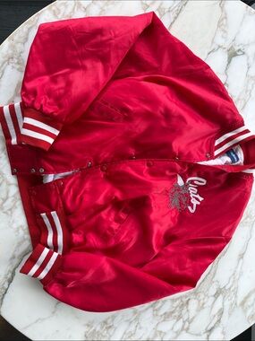 Holloway Red Satin 'Cats' Embroidered Bomber Jacket